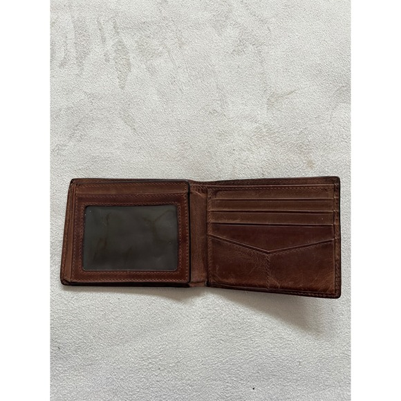 Fossil Mens Brown Leather Bifold Wallet with Flip ID Window and Card Slots - Picture 4 of 11